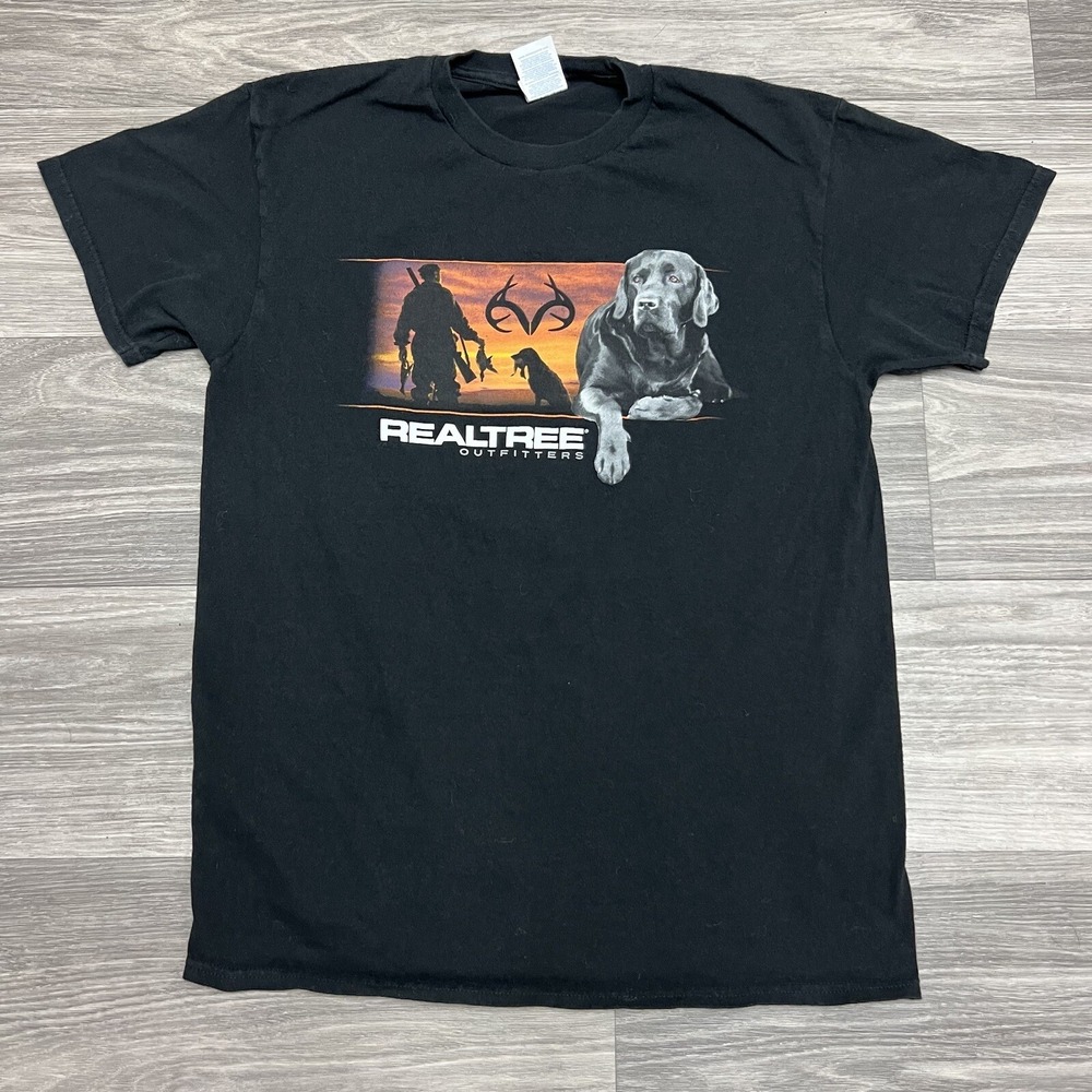 Realtree Labrador Retriever Shirt Mens Medium Black Camo Hunting Fishing‎ Tee